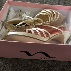 Nina Shoes Clio GS Gold Glimmer Wedding Sandal High Heels Size 9.5M Ankle Strap
